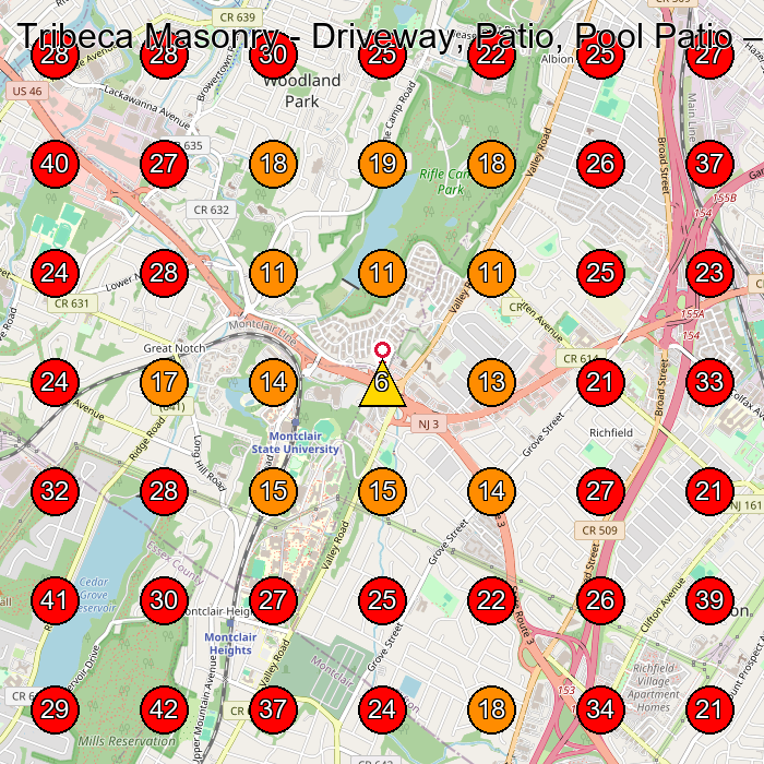 Tribeca Masonry - Driveway, Patio, Pool Patio GeoGrid visibility map for Masonry Contractor in Little Falls